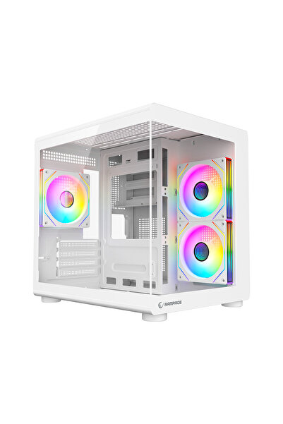 Rampage MINID V1 M-ATX Temperli Camlı 3*12cm ARGB Fan Beyaz Oyuncu Kasası