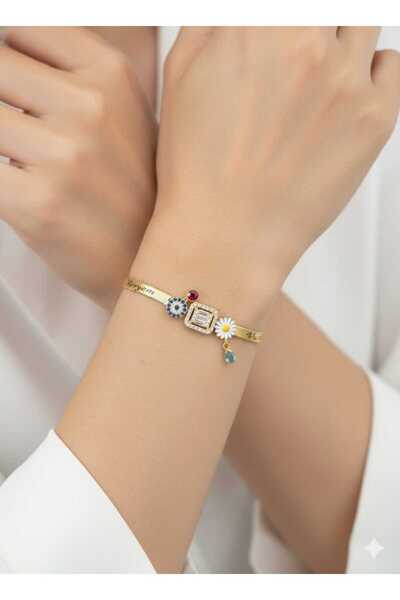 Sinsirella 925 Ayar Papatyalı Özel İsimli Doğum Taşlı İtalyan Zincir Bileklik...