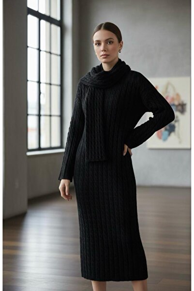 Sea Style Μακρύ πλεκτό φόρεμα με υφή πλεξούδας