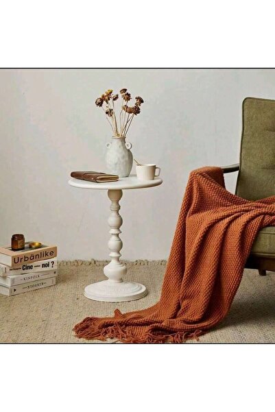 Mtanvxay طاولة قهوة دائرية معدنية عتيقة بلون عاجي أبيض، مناسبة لغرفة المعيشة،...