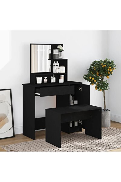 vidaxl Dressing Table with Mirror Black 86.5x35x136 cm