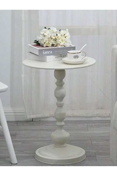 Tiokkss طاولة قهوة معدنية دائرية عتيقة بلون عاجي وأبيض، مثالية لتزيين المساحا...