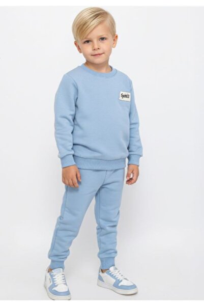 LİLORA Boys' Tracksuit Set Crew Neck Solid Color Comfortable Fit 2-Piece Set