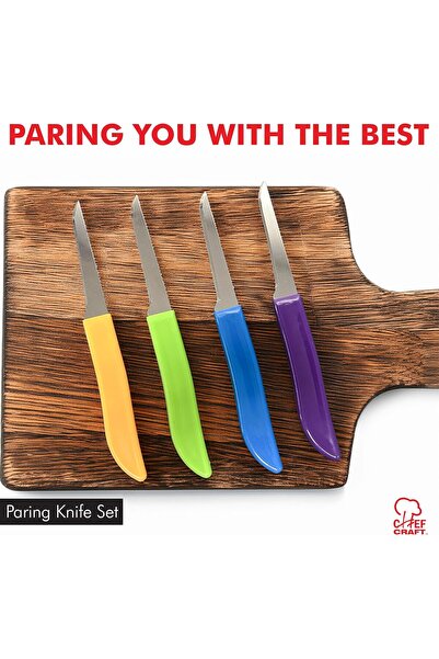Chef Craft Select Paring Knife Set, 2.5 inch blade 6 inch in length 4 piece set, Assorted