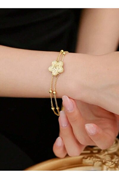 ALZAHR Delicate Gold-Plated Flower Double-Chain Bracelet - Dainty Jewelry for...