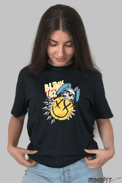 GILDAN Ροκ Μπλουζάκι Μπλινκ 182 Σχέδιο Κρανίου Χαμογελαστό Γυναικείο