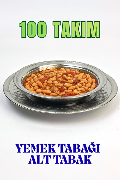 Binbir Trend Stainless Steel 2-Piece Dinner Plate Set - Restaurant Type Chrom...