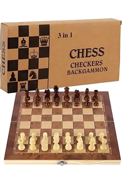 Generic طقم شطرنج خشبي 3 في 1