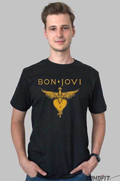 GILDAN Tricou Rock Bon Jovi Heart Dagger Gold Barbat