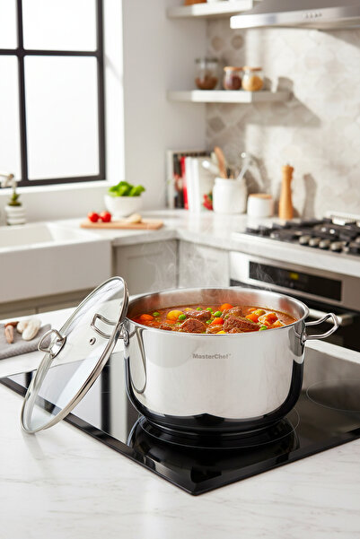 Masterchef 32 cm Paslanmaz Çelik Derin Tencere – İndüksiyon Tabanlı, Süper Ge...