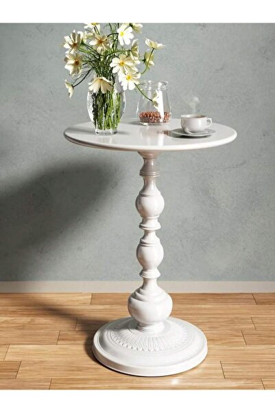 Mtanvxay طاولة قهوة دائرية عتيقة من المعدن بلون أبيض عاجي، قطعة ديكور مثالية ...