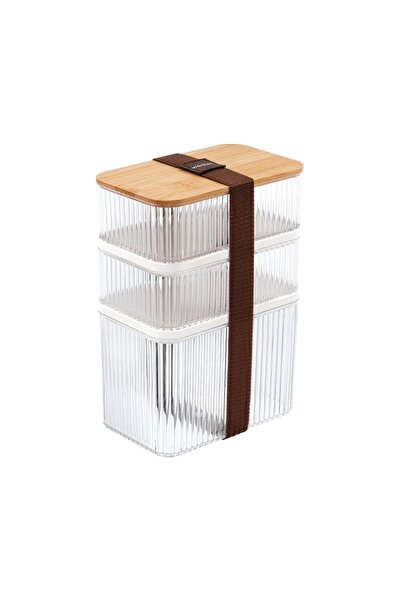 Hane216 Transparent Zebra 3-Piece Bamboo Lid Lunch Box - 1 Lt + 0.5 Lt + 0.5 ...