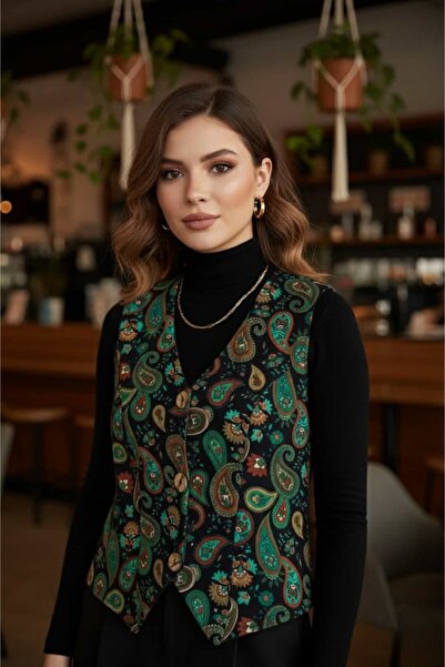 Yağmur Butik Desenli Pazen Yelek