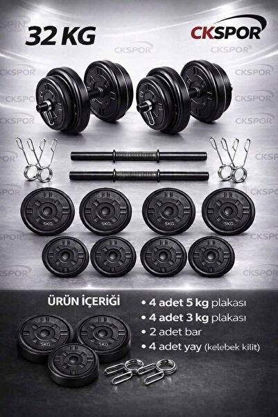 SLİPT 32 Kg Ağırlık Seti Dambıl , Vücut Geliştirme Aleti ,Halter Seti (30 KG ...