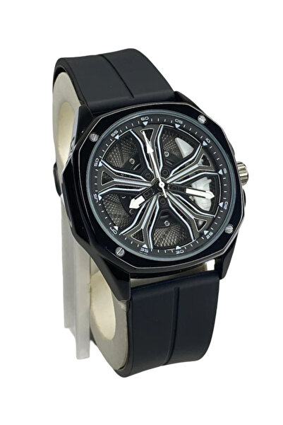 MACON Premium Black Strap Watch with Spinning Wheel Display, Quartz Analog Si...