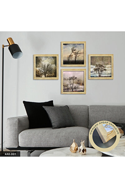 Evinemoda Sonbahar Ağaç Temalı 4 Parçalı Ahşap Çerçeveli Tablo
