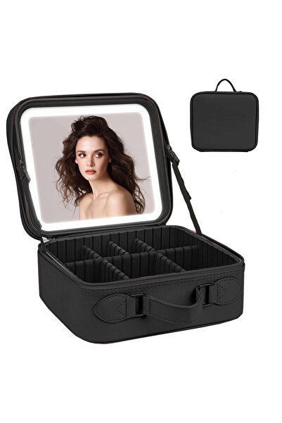 Teno ® Υφασμάτινη τσάντα καλλυντικών ταξιδιού με καθρέφτη LED με φωτισμό, διπ...