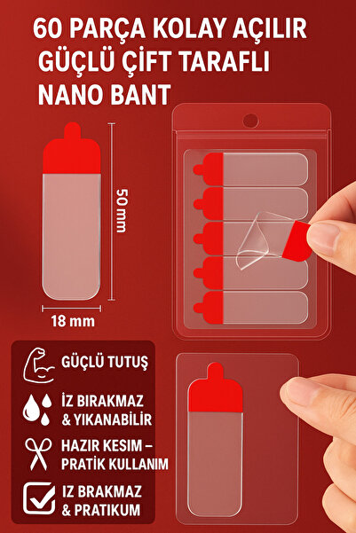 MasterCar 60 Parça Kolay Açılır Güçlü Çift Taraflı Nano Bant (18 × 50 mm)