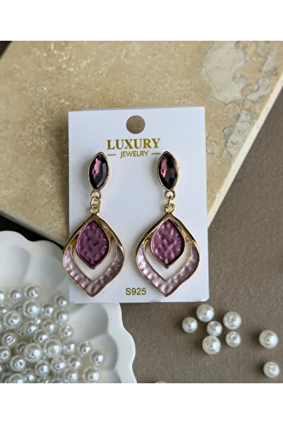 deva takı Flower Dangle Earrings- Drop Stone Earrings- Steel Earrings