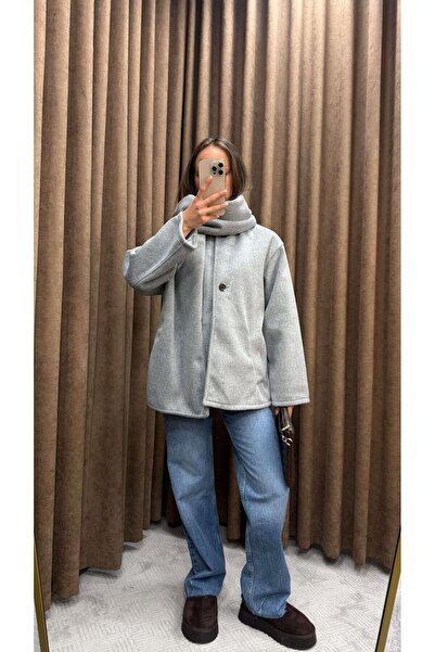 Maysa ATKILI BİSİKLET YAKA CEKET KABAN-GRİ