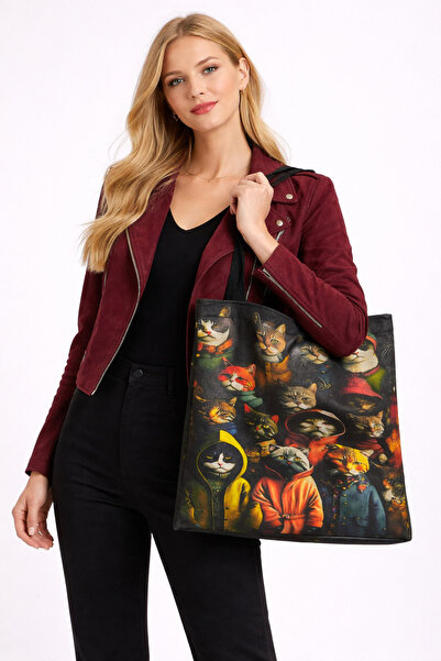 İZYA Patterned Handbag Makeup Bag Set Daily Casual Use