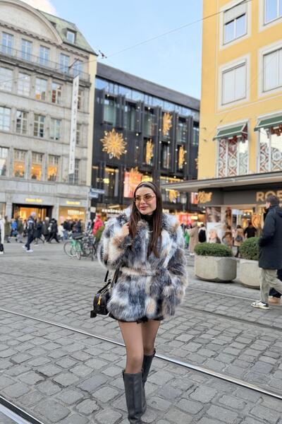 Gizem Ecemiş München Gri Detaylı Bağlamalı Premium Kürk