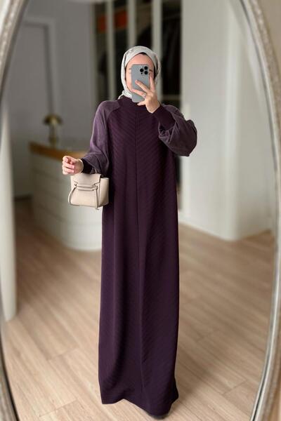 Ka Hijab Self-Patterned Half Fisherman Mercerized Dress - Plum