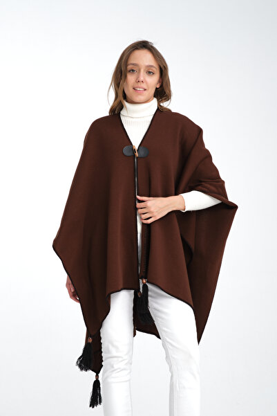 VEGA MODA Plain Fisherman Stitch Knitwear Button Detailed Stylish Design Ponc...