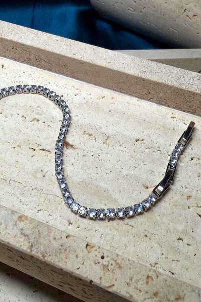 MOONİ ACCESSORİES Stylish Waterway Model Crystal Zircon Stone Design Special Design Silver Silver Color Women's Bracelet