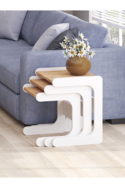 Mbes Mobilya 3`lü Zigon Sehba Atlantik Beyaz