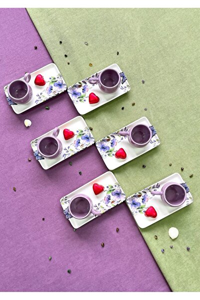 Erbaşlar Lila Manolya Collection 6’lı 12 Parça Kahve Fincan & Sunum Tabağı Seti