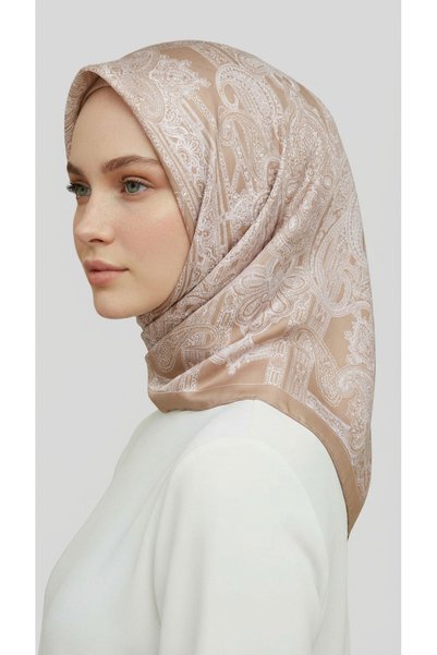 Karaca Eşarp Ethnic Pattern Twill Polyester Scarf - Beige
