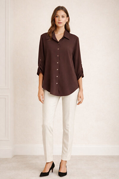 AYHAN Foldable Sleeve Blouse 50866