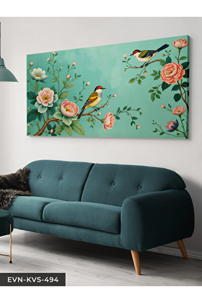 Evinemoda Маслена живопис „Рози и птици“ Единично платно - Платно