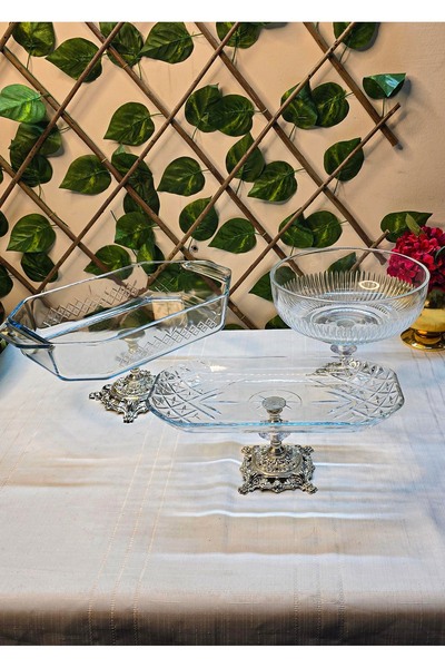 SEÇKİNEV Super Trio 3-Piece Table Presentation Plate Set (Gold-Silver-Antique)