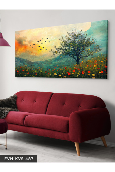 Evinemoda Ağaç ve Kuşlar Tek Parça Kanvas - Canvas Tablo