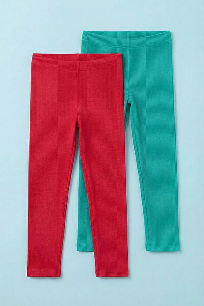 Perendi Girl's Transitional Cotton Ribbed Knit 2-Piece Tights