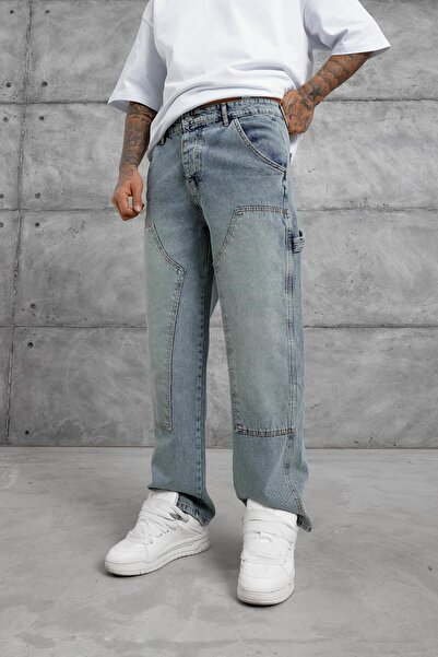 NOMARC Сини дънки с широки крачоли и детайли отстрани