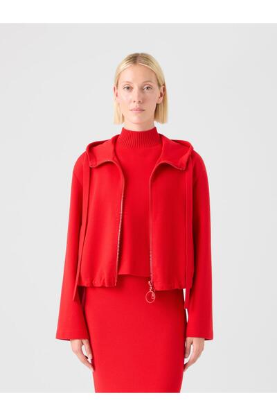 Akris Punto Kapüşonlu Fermuarlı Kırmızı Sweatshirt