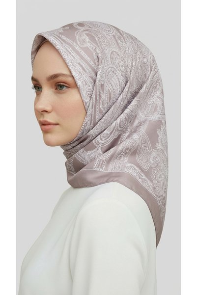 Karaca Eşarp Ethnic Pattern Twill Polyester Scarf - Ecru