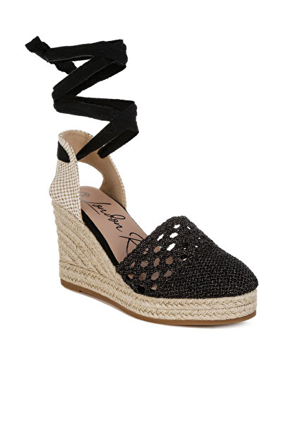 london Rag Women Woven Lace-Up Espadrille Wedges in Black