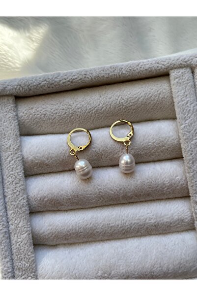 Pel Design 9mm Real Pearl Gold Color Steel Hoop Earrings Handmade
