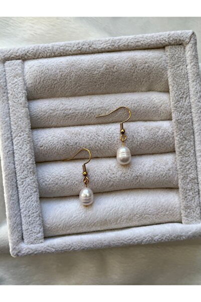Pel Design 9mm Real Pearl Gold Steel Earrings Handmade Tarnish Free 316L