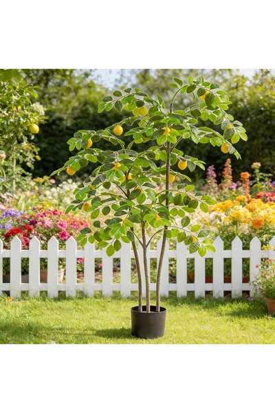 SCHENKERO شجرة ليمون اصطناعية بطول 1.6 متر، زينة خضراء صناعية لتزيين قاعات حف...