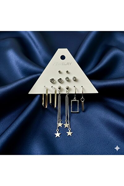 Çağla Accessories طقم أقراط فاخر من الفولاذ 12 قطعة