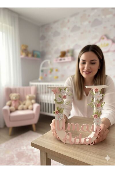 ElertDesignStudio Kişiye Özel Bebek Odası İsimli 3D Harf Dekoru İsim Standı /...