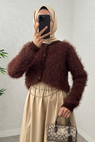 DPARİS Yumoş Cardigan din tricotaj cu barbă, maro