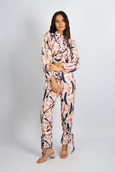 SALTİX Women's Patterned Top and Bottom Set Pants Blouse