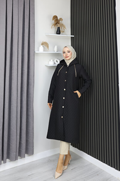 grosh fashion Kadın Uzun Kapitone ince Mont – Kapüşonlu