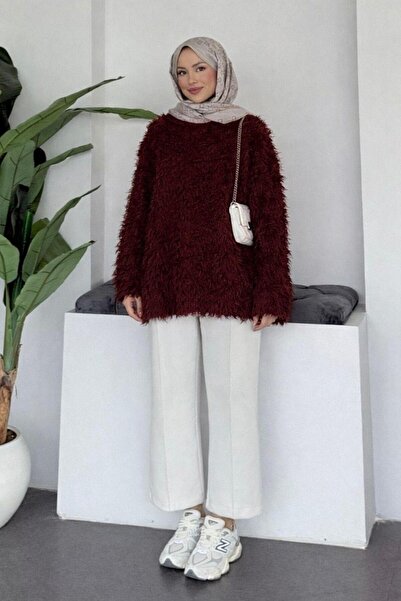 Şulemoda Giyim Furry Sweater Burgundy